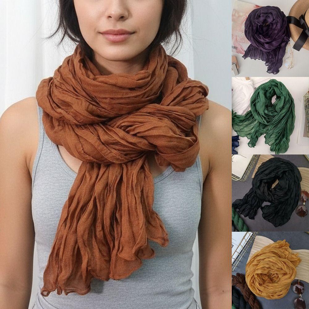 Retro Pleated Printed Scarf Luxury Brand Designer Long Shawl Wrap For Spring Autumn Winter