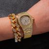 3pcs Set Hip Hop Men's Bracelet Necklace Watch Three-piece Set Retro All-match Diamond Watch Cuban Link Chain Watch Jewelry Sets