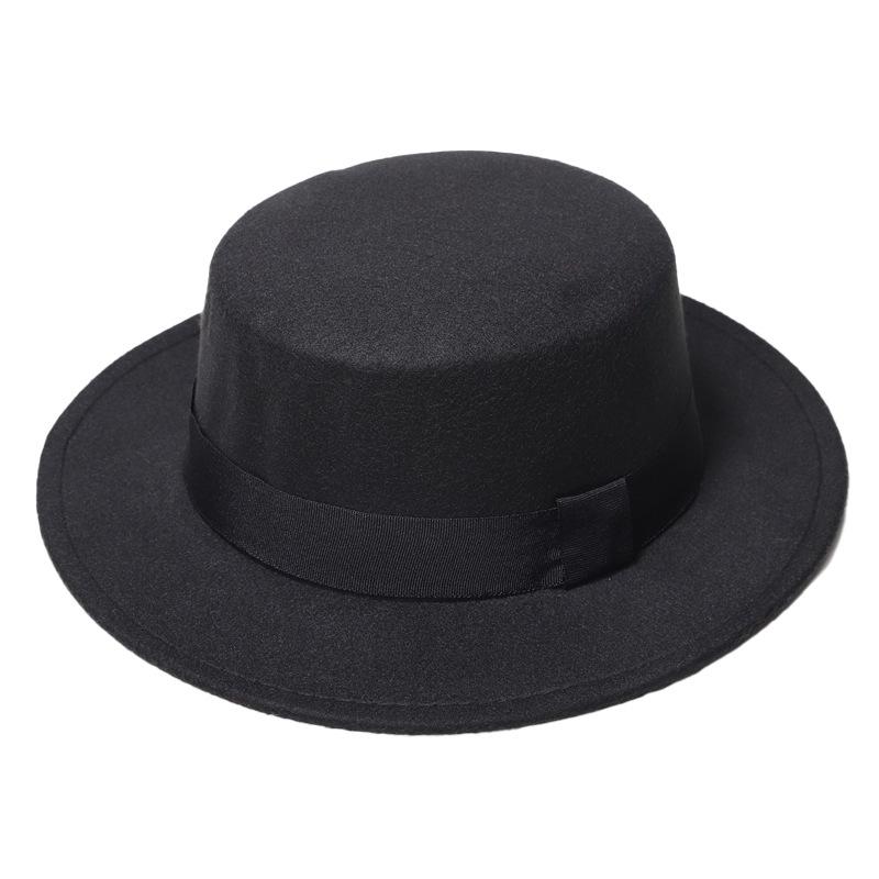 Unisex Retro Geruit Lint Brede Rand Fedora Hoed, Brits Plat Top Wol Ontwerp, Herfst/Winter Zonbescherming