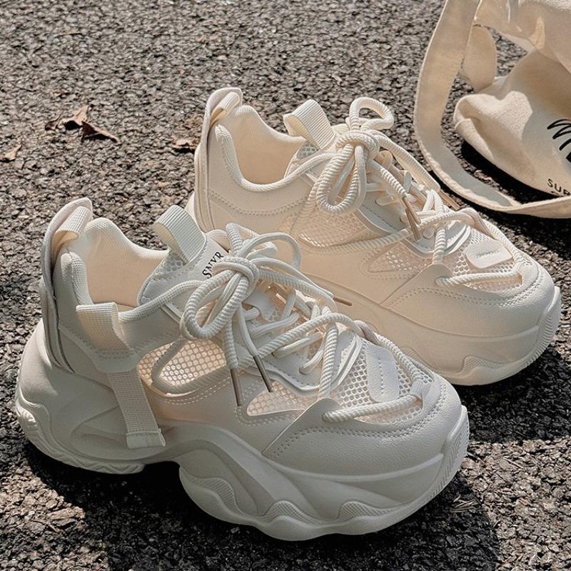 Fashion Trendy Breathable Women's Shoes 2024 New Summer Mesh Breathable Sports Thick Sole Versatile White Shoes Zapatillas De Mujer