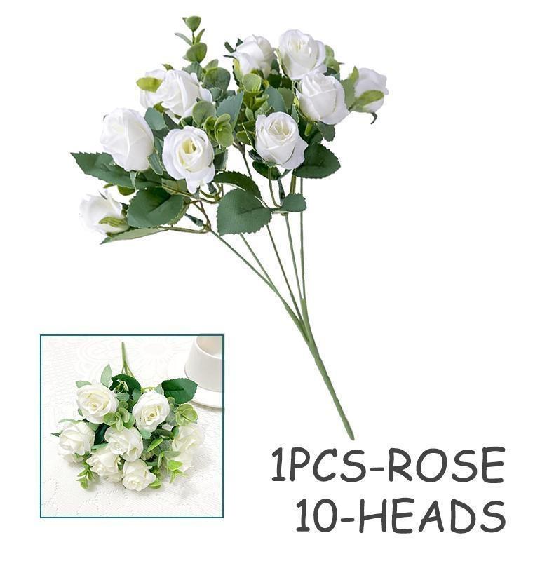 10 Heads Artificial Flowers Silk Rose Red Eucalyptus Leaves Peony Bouquet Fake Flower for Wedding Table Party Vase Home Decor