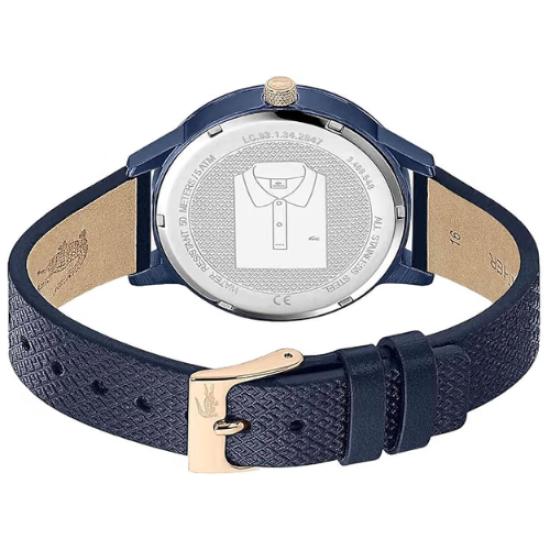 LACOSTE Ladies Analog Quartz Watch, Model 2001091 Elegant Everyday Design, Genuine Leather Strap, Silver, Women's