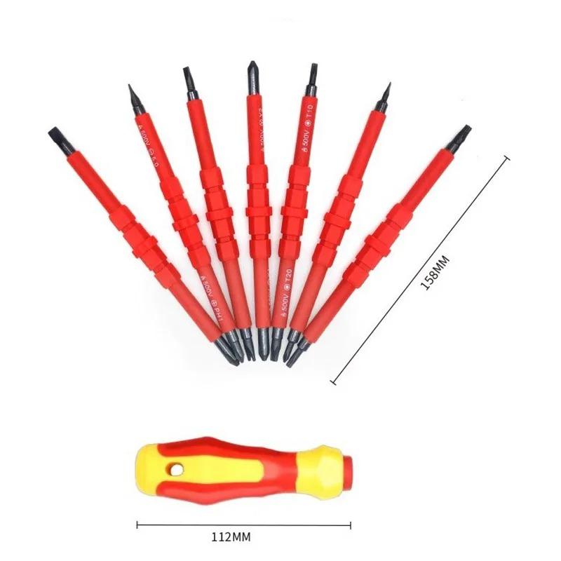 15-teiliges 1000V isoliertes Schraubendreher-Set Elektriker Reparaturwerkzeuge Magnetische Schlitz-, Kreuzschlitz-, Torx-Bit-Kit