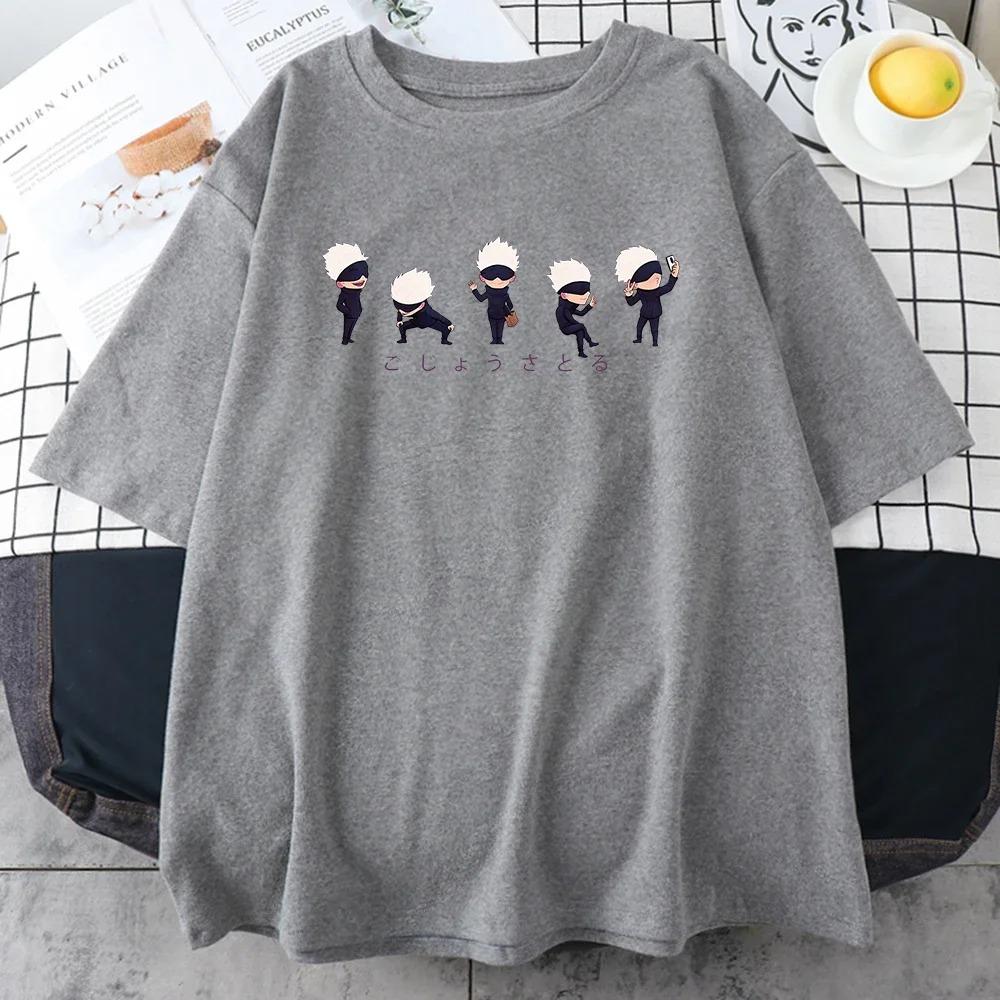 Japanese Anime Lil Gojo Prints Male Cotton Tee Clothing Personality Street Hip Hop T-Shirts Oversize Casual Mens Short Sleeve