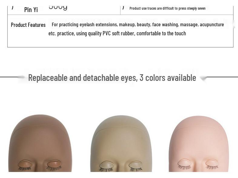 Realistic Silicone Mannequin Head for Eyelash Extension Practice with Removable Eyelids