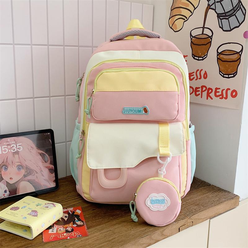Large Capacity Girls Backpack Color Contrast Student Schoolbag