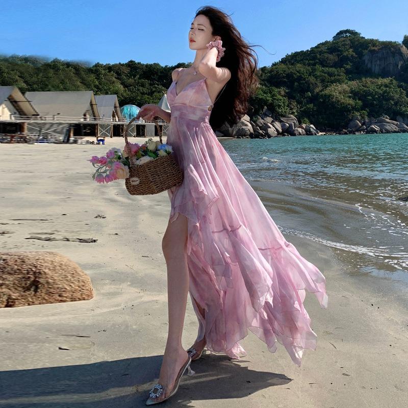 Suspender Dress Fairy Large Swing Elegant Irregular Multi-layer Skirt Beach Dress Birthday Dress Seaside Vacation Dress