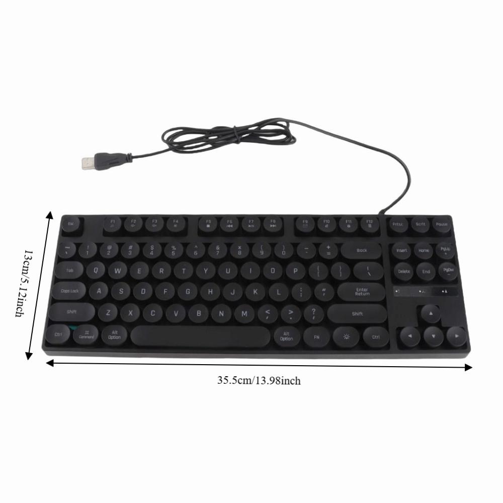 

87 Keys Mechanical Keyboard Round Keycaps Typewriter Keyboard Durable USB Wired Keyboard Desktop чорний