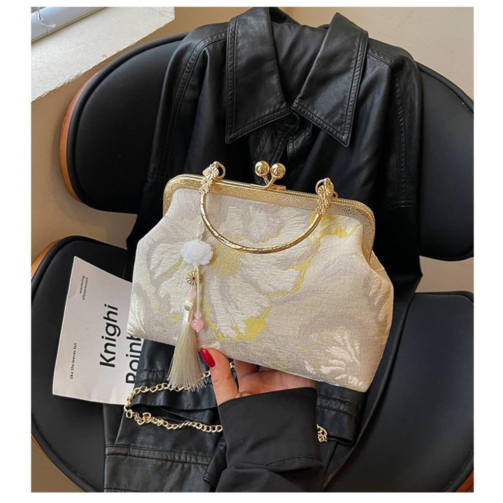 Handbag Women Fabric Embroidered Tassel Chain Strap Daily Party