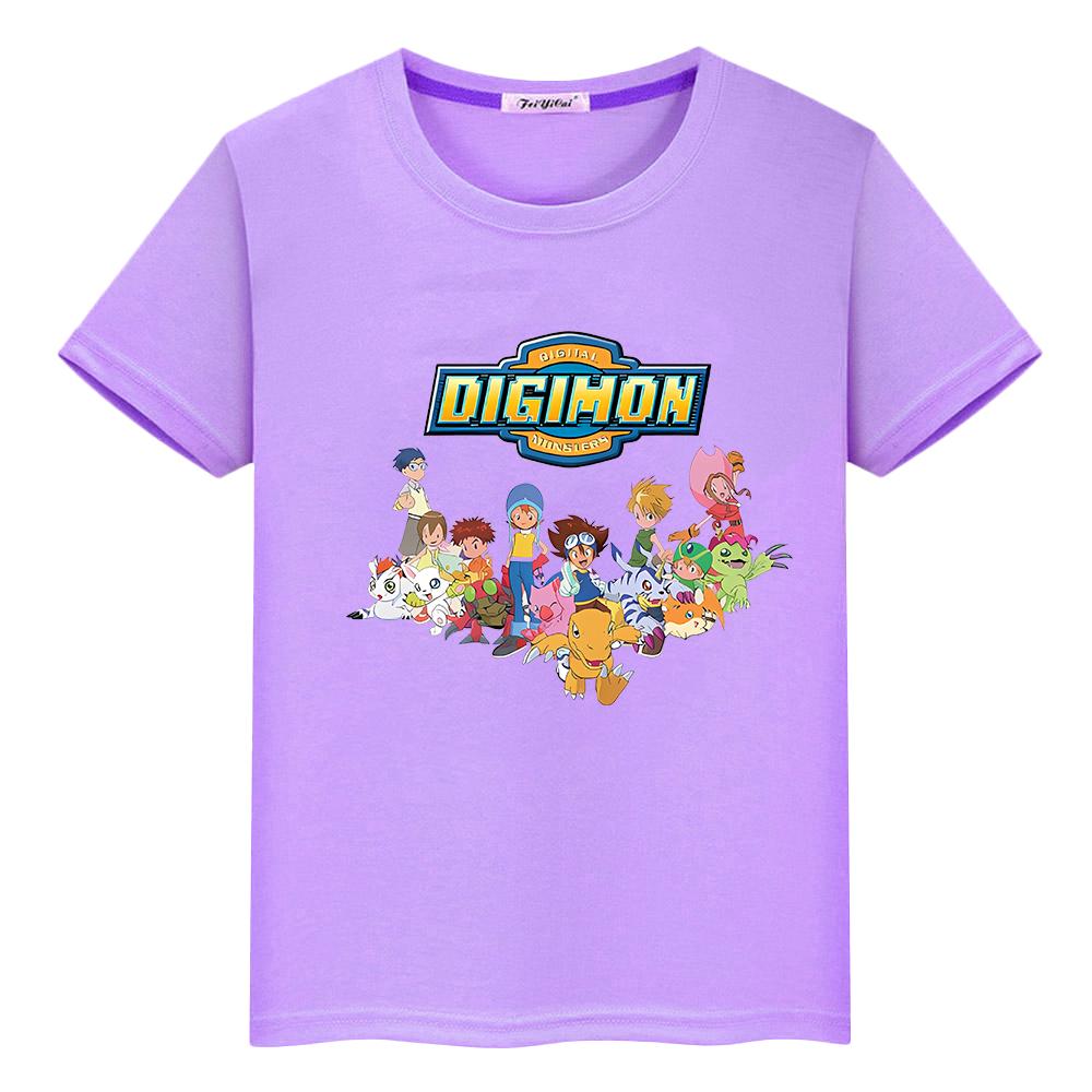 

digimon Принт 100% бавовняна футболка для дітей хлопчик 10 років y2k one piece Kawaii гордість футболка аніме Короткий Мультяшні Топи одяг для дівчаток 130 фіолетовий