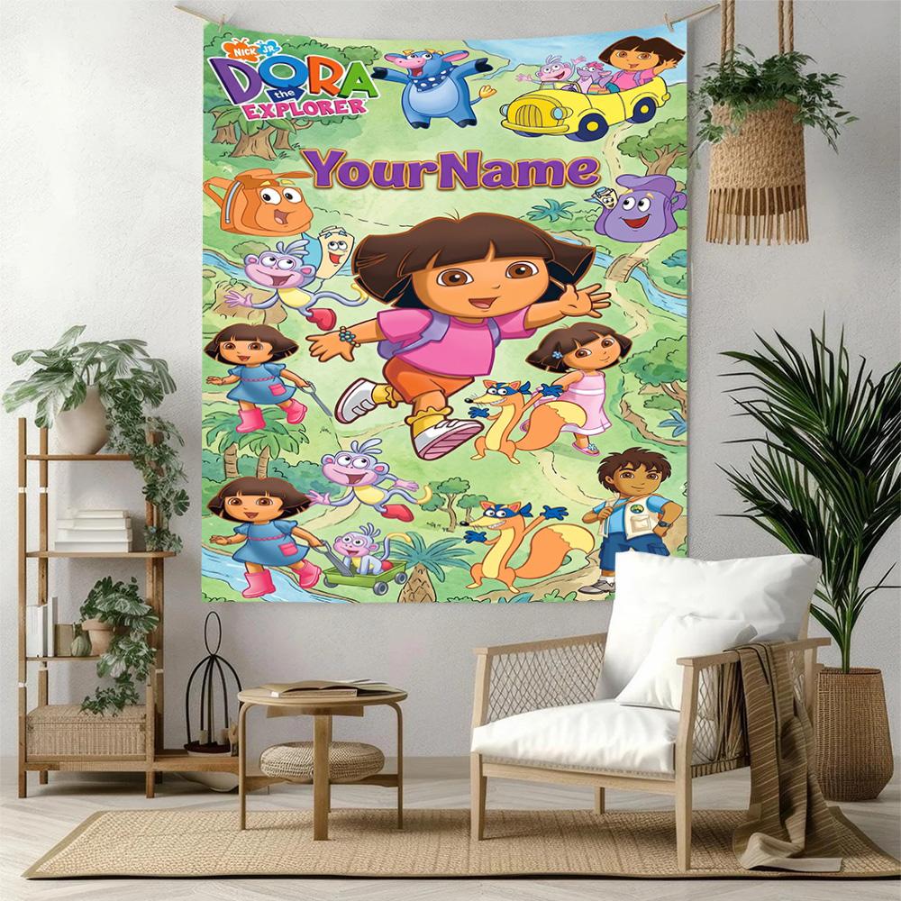 Dora Explorer Custom Your Name Wall Decor Tapestry Art For Pet Memorial Birthdaywedding Party Backdrop Family Gift