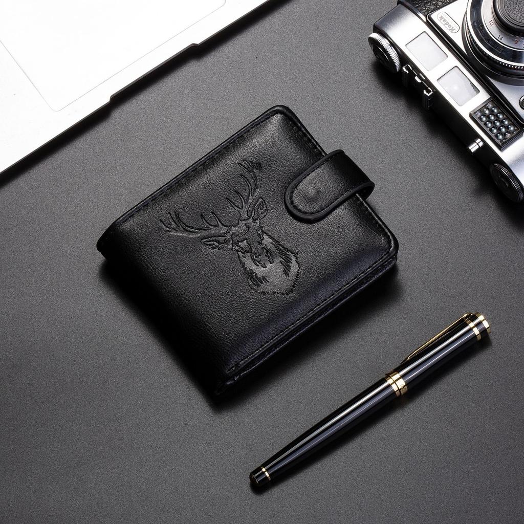 New men's leather wallet multi-card position horizontal wallet durable two-fold snap-button short change bag