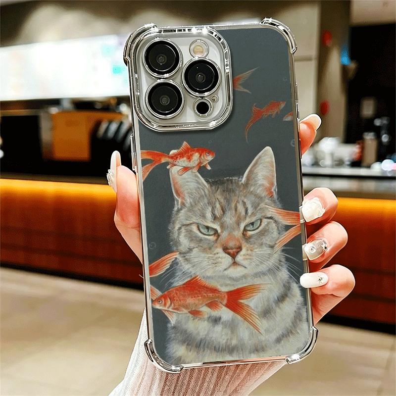 

Смешные Кошки Модный Стиль Покрытие Чехол для Телефона Для Iphone 16 17 Pro Max Air 16E 14 15 Plus 12 13 Mini Противоударный Подушка Безопасности Чехол iPhone 16