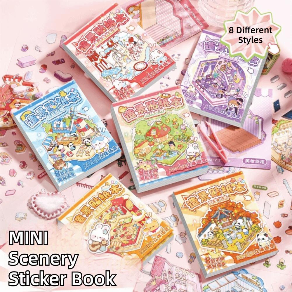 3Pcs Visual Stacking Miniature Landscape Sticker Collection DIY Cabin Scene Sticker Children Gift