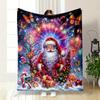 Festive Santa with Fireworks and Butterflies Patterned blanket, flannel, suitable for all seasons, home decor, warm and cozy