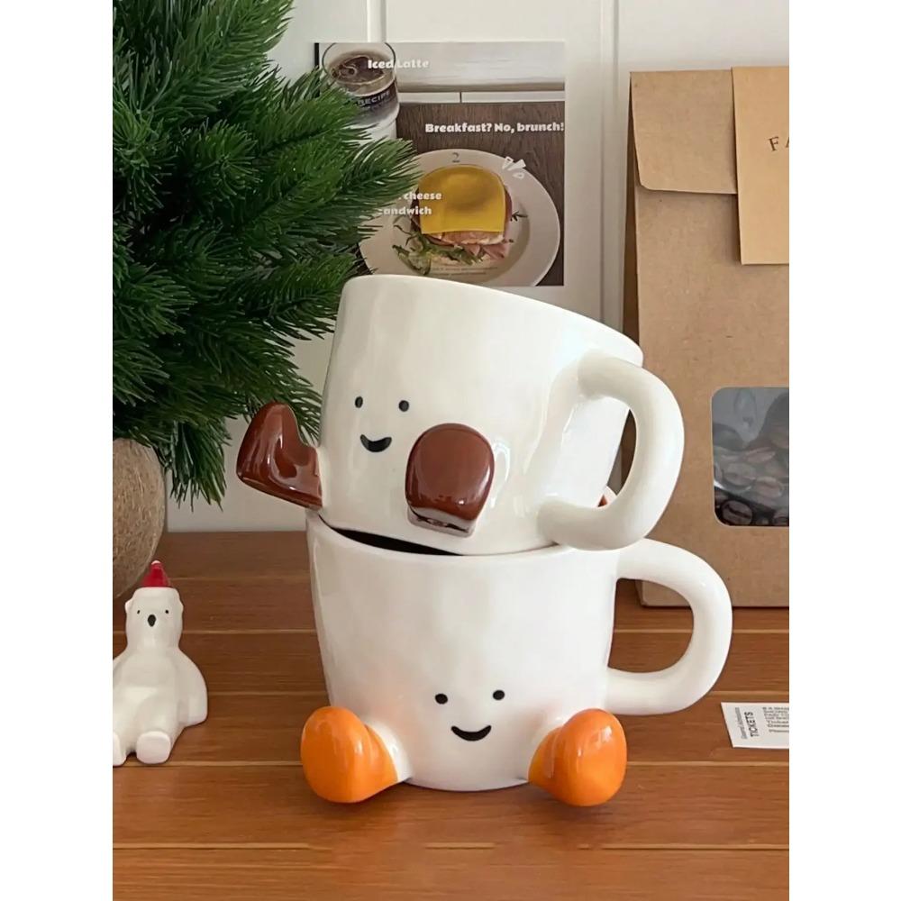 Happy Face Kaffeetasse mit Henkel Keramiktasse Charmantes Gesicht mit niedlichen Füßen Wasserbecher Geburtstagsgeschenke Büro- & Heimdeko