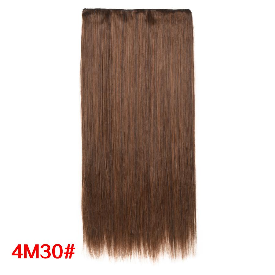 Leeons 5 Clips In Hair Extensions Synthetic Straight Heat-Resisting Fiber Clip On 24 Inch Blonde Brown Fashion Color For Women