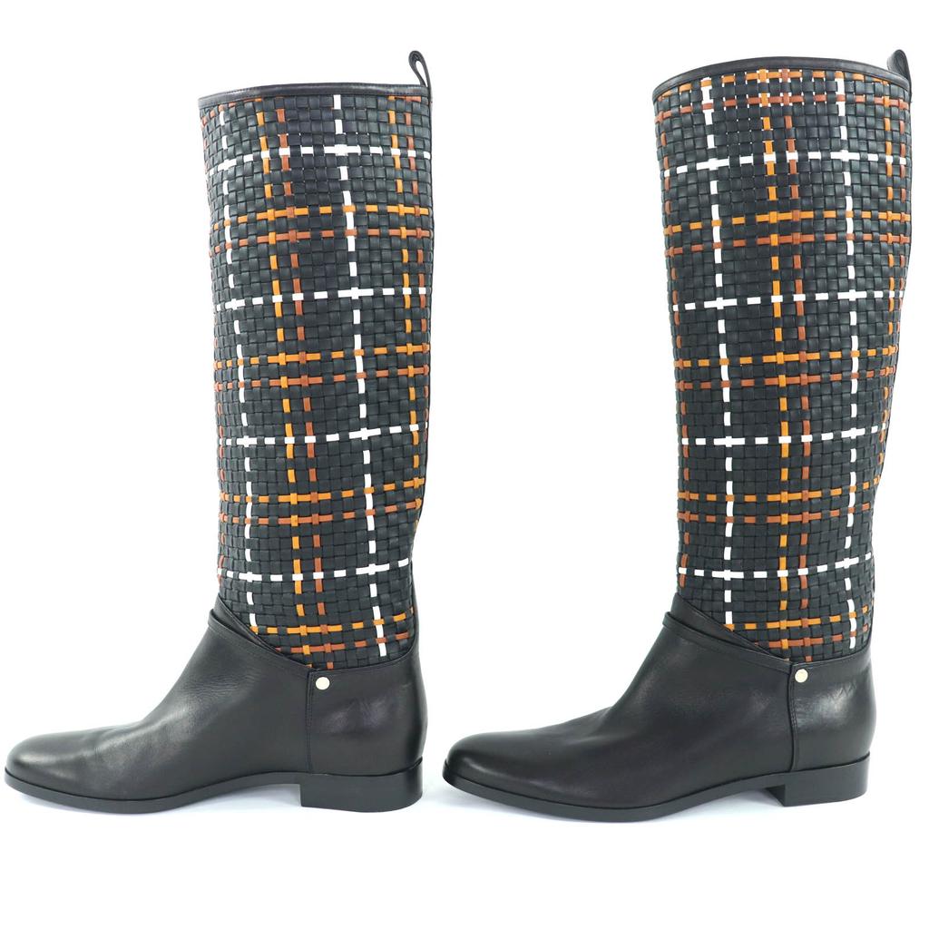 Excellent HERMES Knee-high boots black leather Women 37.5 Used