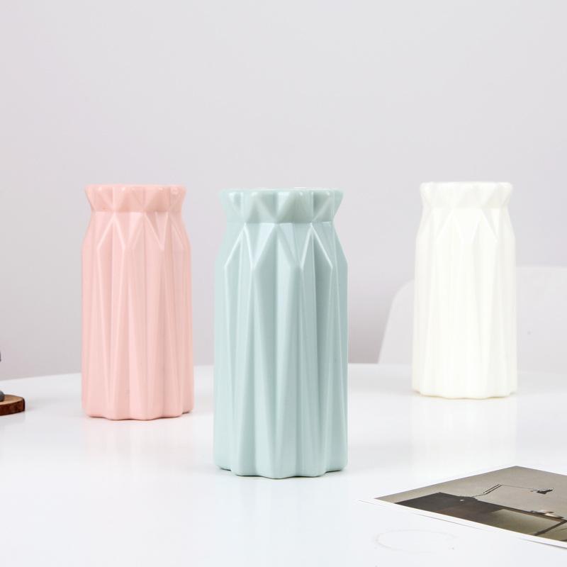 Imitation Ceramic Flower Vase Nordic Solid Color Plastic Dried Plants Vase Flower Arrangement Container Home Living Room Decor
