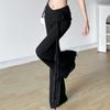 WHATIWEAR Modern Retro Style Three-dimensional Flower High Waist Micro-flare Trousers Streamer Slim Fit Casual Pants for Women