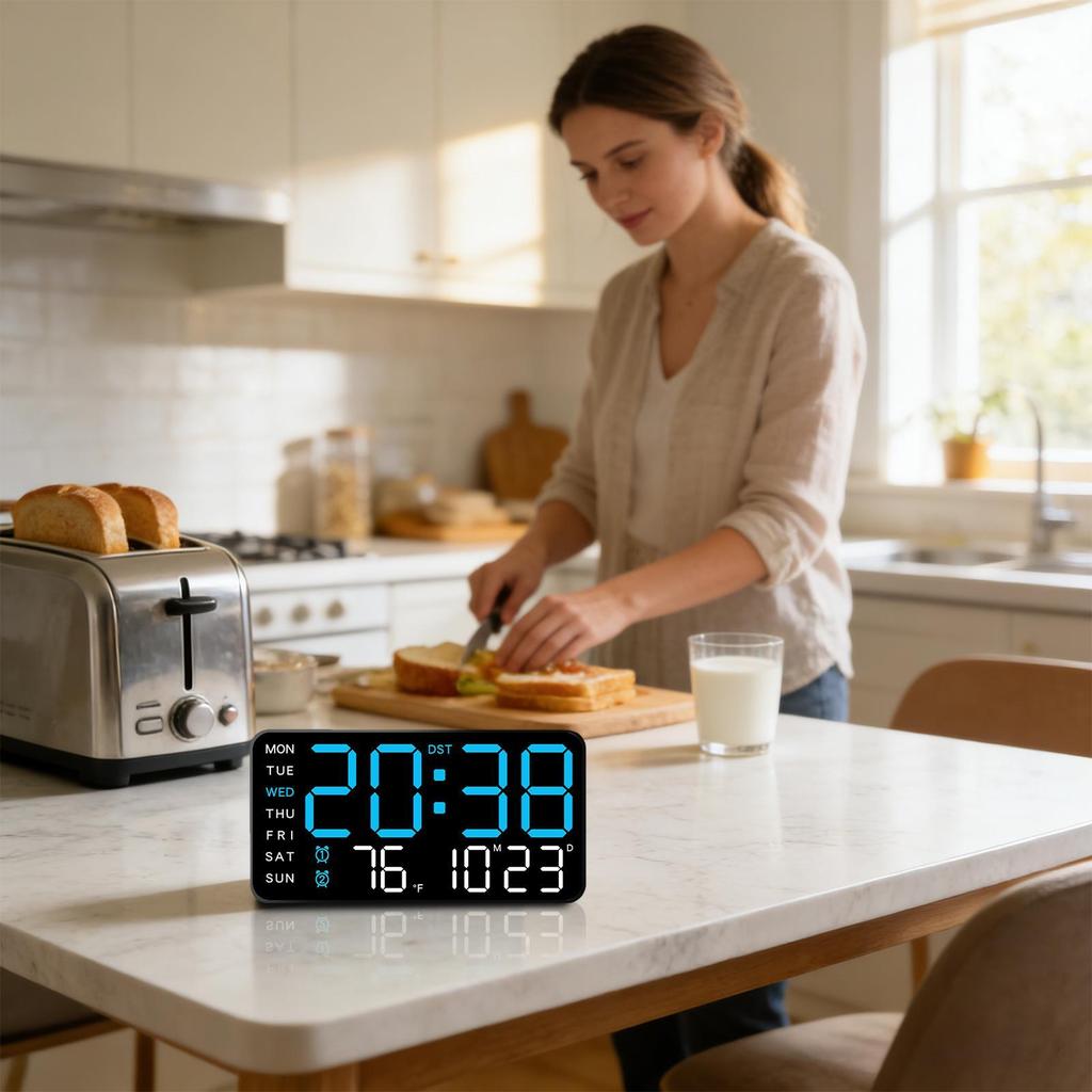 Large LED Digital Wall Clock Temperature Date Display Remote Control Electronic Clock for Bedroom Living Room Office Gym Decor