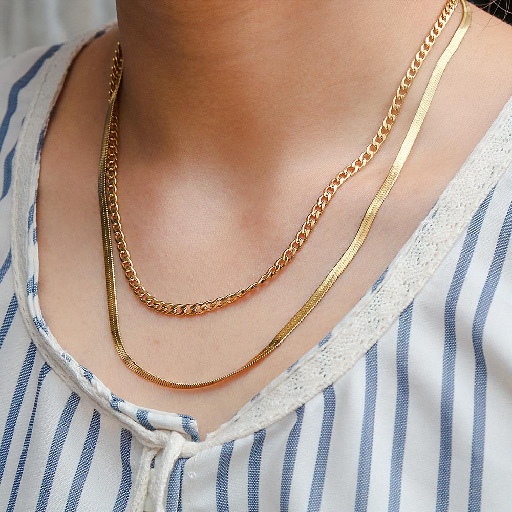 European Classic Snake Bone Necklace: Stainless Steel 18K Gold-Plated Double-Layer Chain for Women
