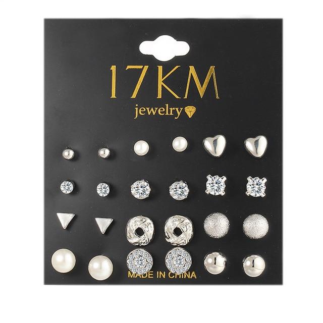 17KM Mode Brincos Weihnachten Ohrringe Set Kristall Perle Ohrringe für Frauen Boho Kleine Stud Ohrring Geometrische Vintage-Schmuck