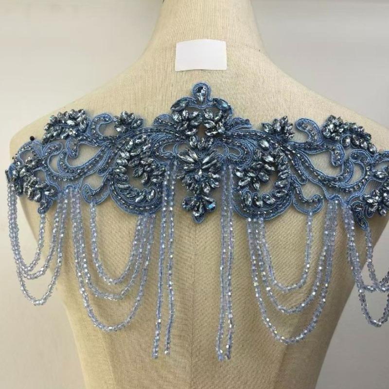 1 STÜCK Handgenähte Fransen Perlen Spitze Strass Applikationsaufnäher 26 Farben DIY Handgemacht Kleid Hochzeitskleid Bekleidungszubehör
