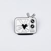 Black & White TV Player Brooch: Creative Heart-Shaped Alloy Badge for Bags, Clothing, Hats