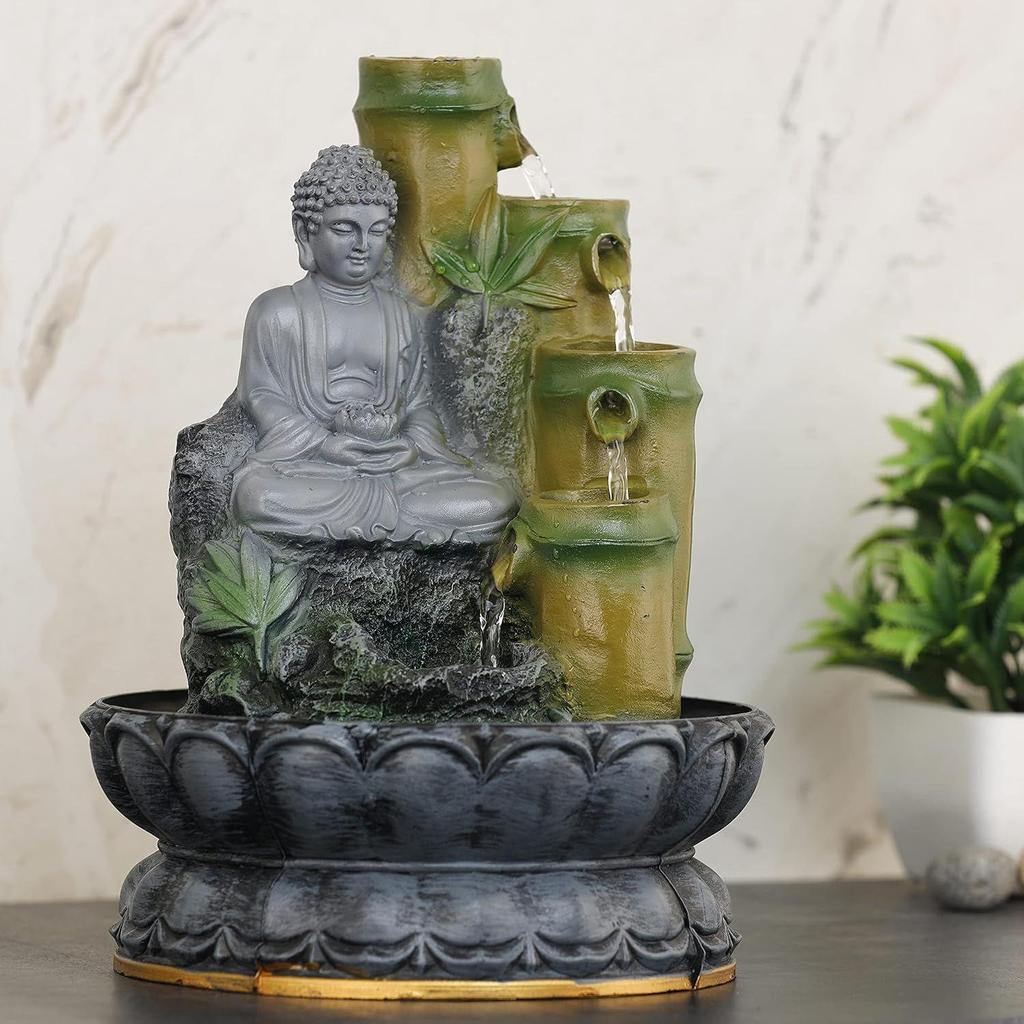 Polyresin Table Top Indoor Outdoor Water Fall Fountain with LED Lights Home Decor Decoration Gift Gifting Items