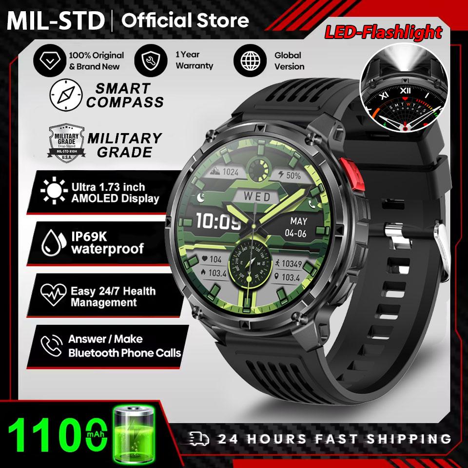 2026 New Outdoor 1100mAh Large Battery Watches Men GPS Compass Waterproof Sports Smart Watch Bluetooth Call AMOLED HD Smartwatch