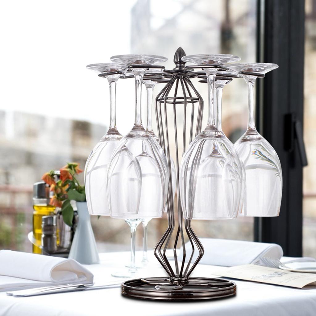 Rhombus Iron 6 Bottles Wine Cup Rack Glass Holder Display Shelf Organizer Dark Nickel