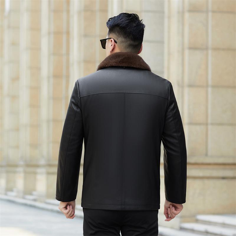 Autumn and winter new men's genuine leather jacket with fur integrated removable liner, velvet and thickened fur collar daddy outfit