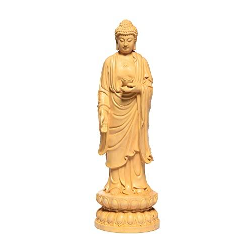 

TheChanger Buddha Statue, Standing Shaka Nyorai Wood Carving, Buddhist Altar Statue for Prayer and Protection from Evil, Carved from Premium Natural B