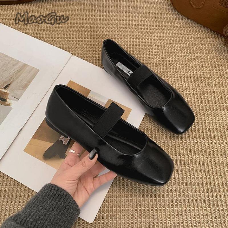 Fashion Spring Autumn Women Low Heel Pumps Square Toe Shallow Elastic Band Ladies Concise Ballet Flat Shoes Eelgant Women's Loafers PU