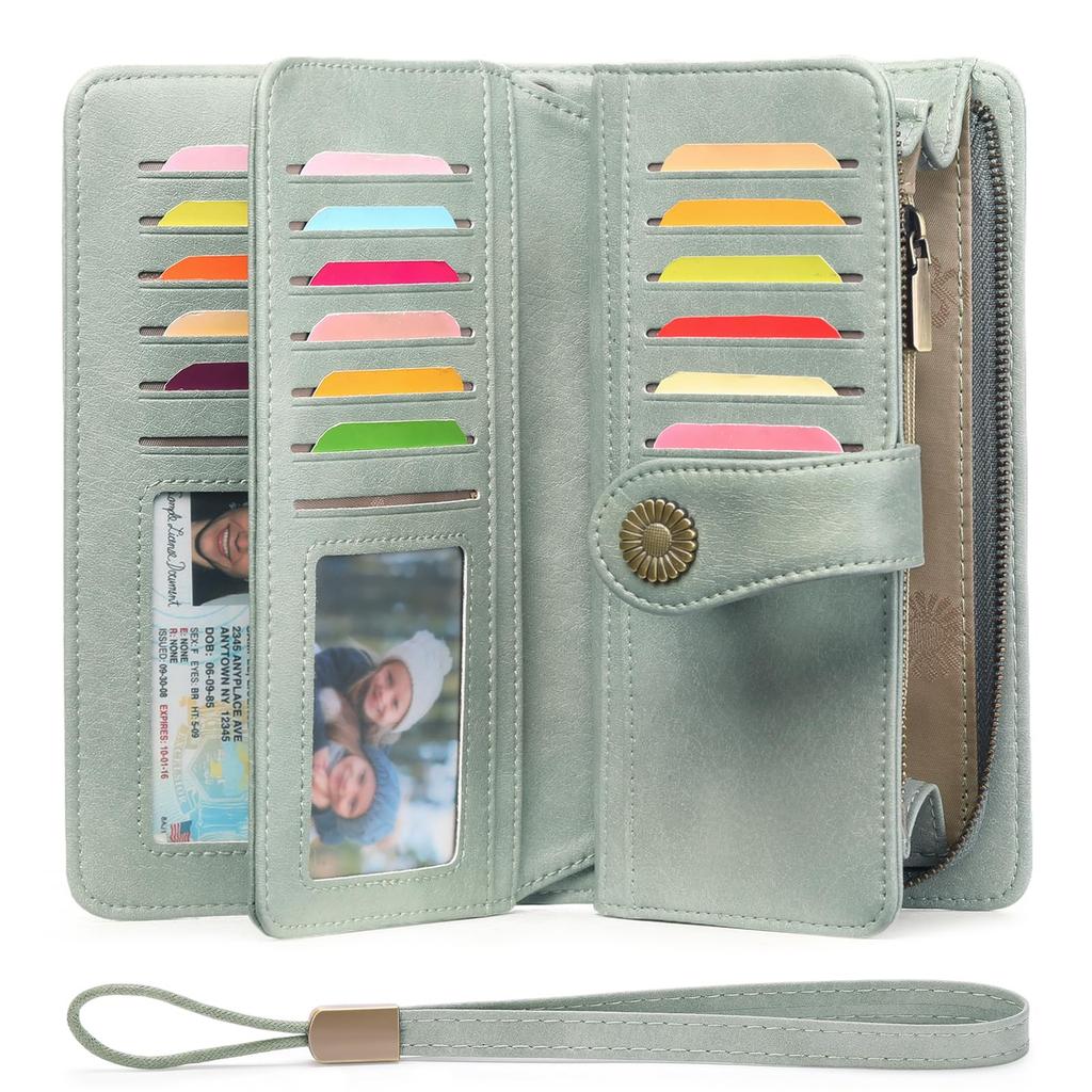 RNIEGA Women's Long Wallet, Large Capacity, Genuine Leather, Bill Compartment, Coin Purse, Card Case, Skimming Prevention, Stylish, Gift, Bifold