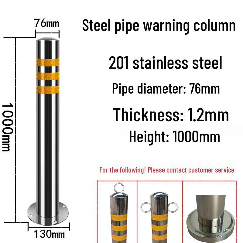 Stainless Steel Reflective Bollard: Thickened Anti-Collision Road Post, 304 Steel Parking Space Isolation Post.