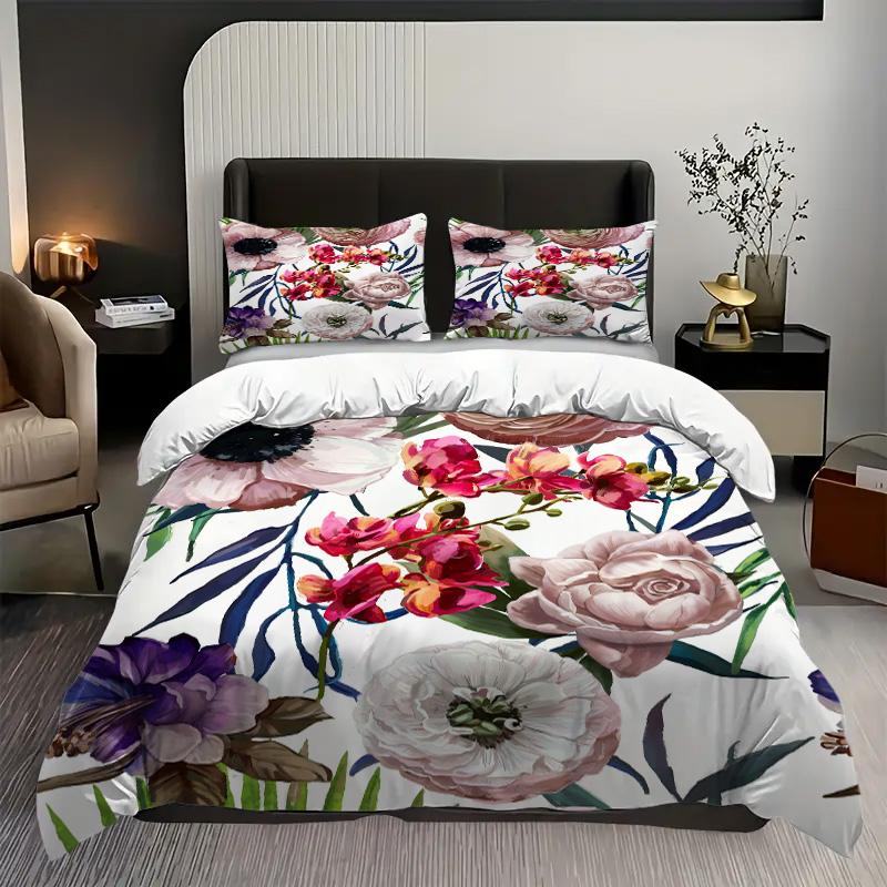 Elegant Flower Design Theme Pattern 3D Printed Duvet Cover Set Abstract Art Style Bedding Set Soft Comfortable Quilt Cover Set