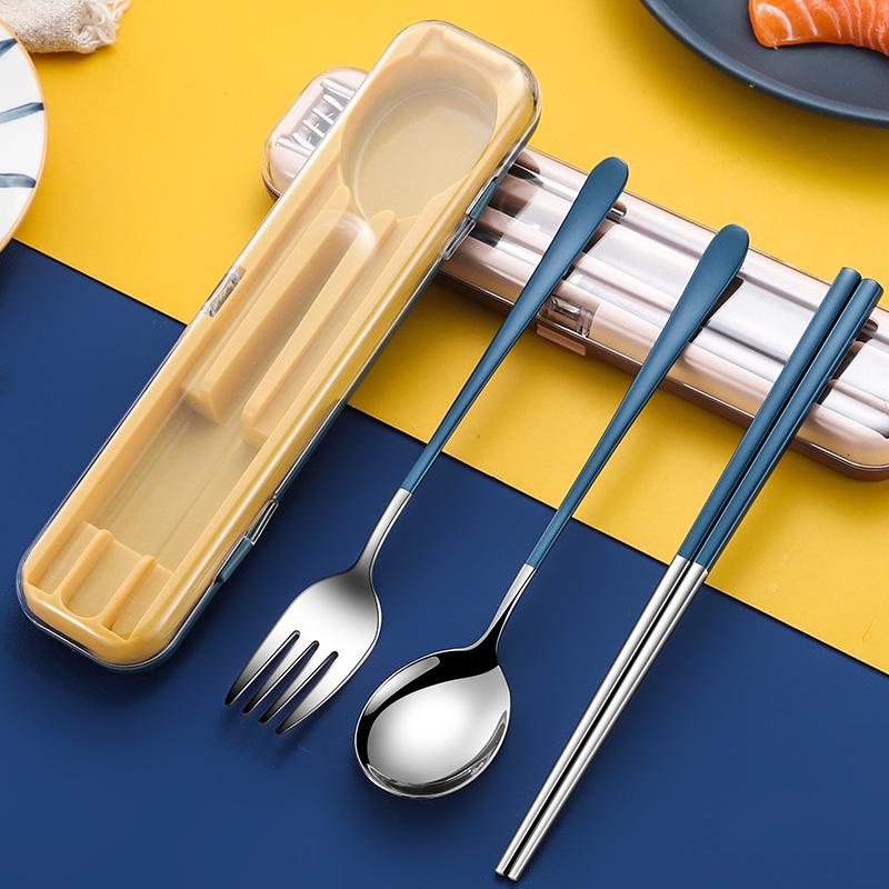 In-Stock Stainless Steel Portable Cutlery Set: Travel Flip-Top Case with Fork, Spoon, and Chopsticks