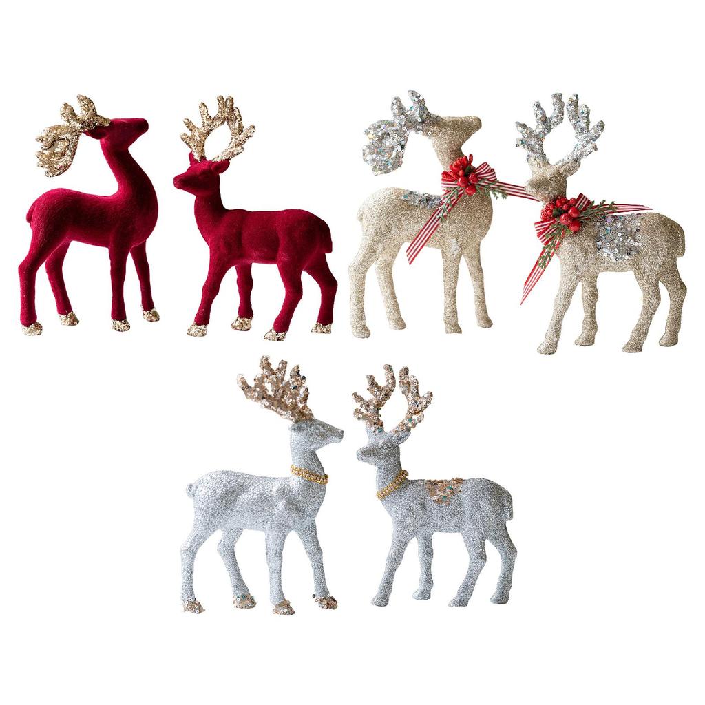 2 Pieces Christmas Reindeer Statues Sculptures for Bookcase Cabinet Tabletop