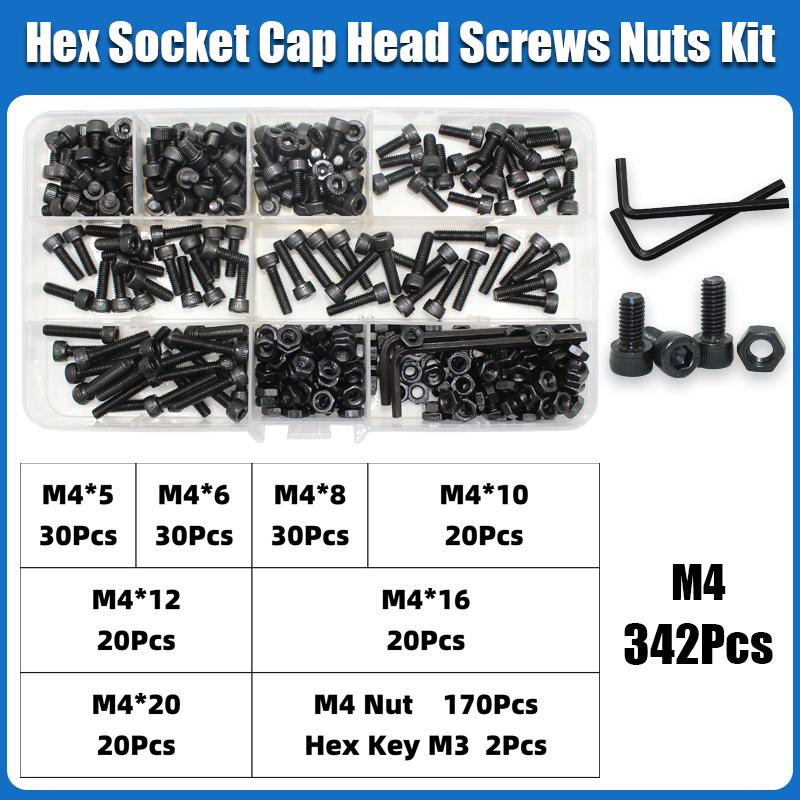 M2 M2.5 M3 M4 M5 M6 Hex Socket Head Cap Set Allen Screw DIN912 Black 12.9 Grade Carbon Steel Screws Nuts Bolt Washer Assortment