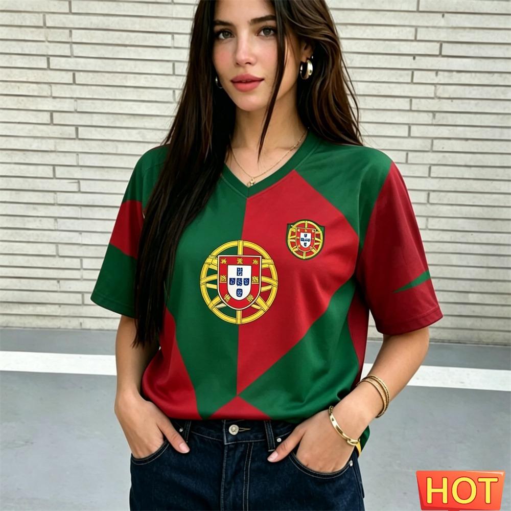 T-shirt da donna estiva con scollo a V Maglietta da calcio brasiliana Maglia da donna con gradiente giallo verde Asciugatura rapida nuova T-shirt brasiliana