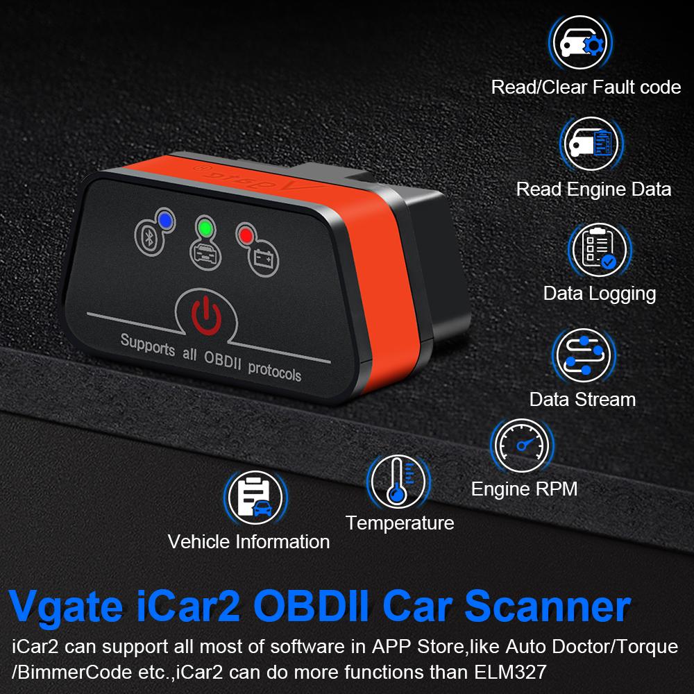 Vgate ICar2 ELM327 Car Diagnostic OBD 2 OBD2 Scanner Auto Tool ICar 2 Bluetooth 3.0 for Android Code Reader PK ELM327 V 1 5