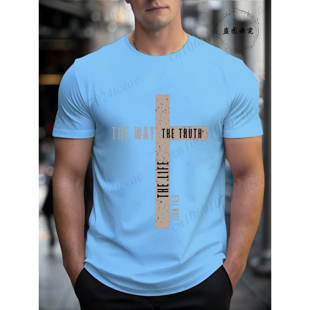 Mens Jesus Is King T-Shirts,The Way The Truth The Life Tops,Bible Verse Jesus Shirt,Mens Christian T-Shirt,Cross Vintage Tees