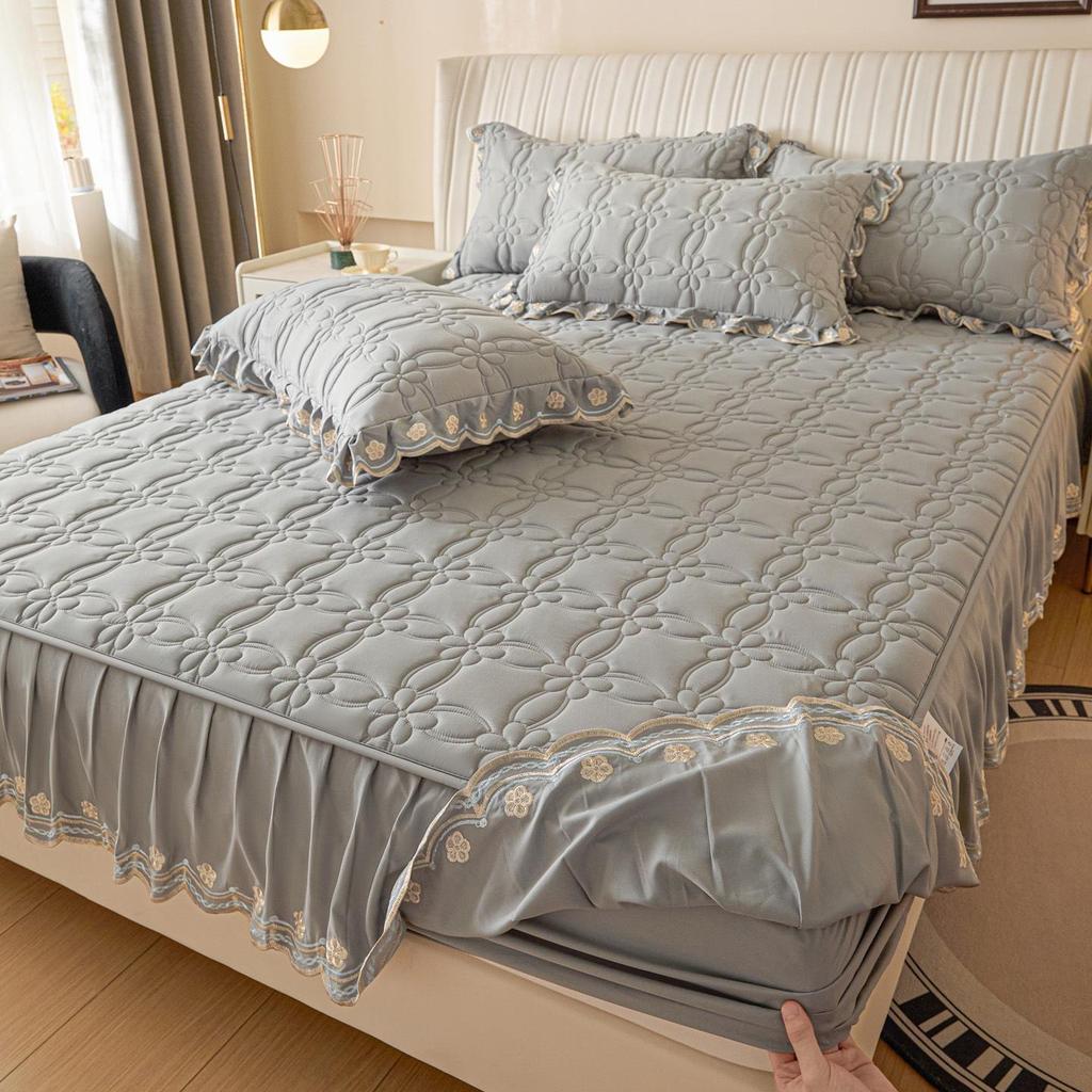 Princess Style Wool Lace Bed Skirt Cover - Non-Slip All-Season Thickened Mattress Protector for Single Beds