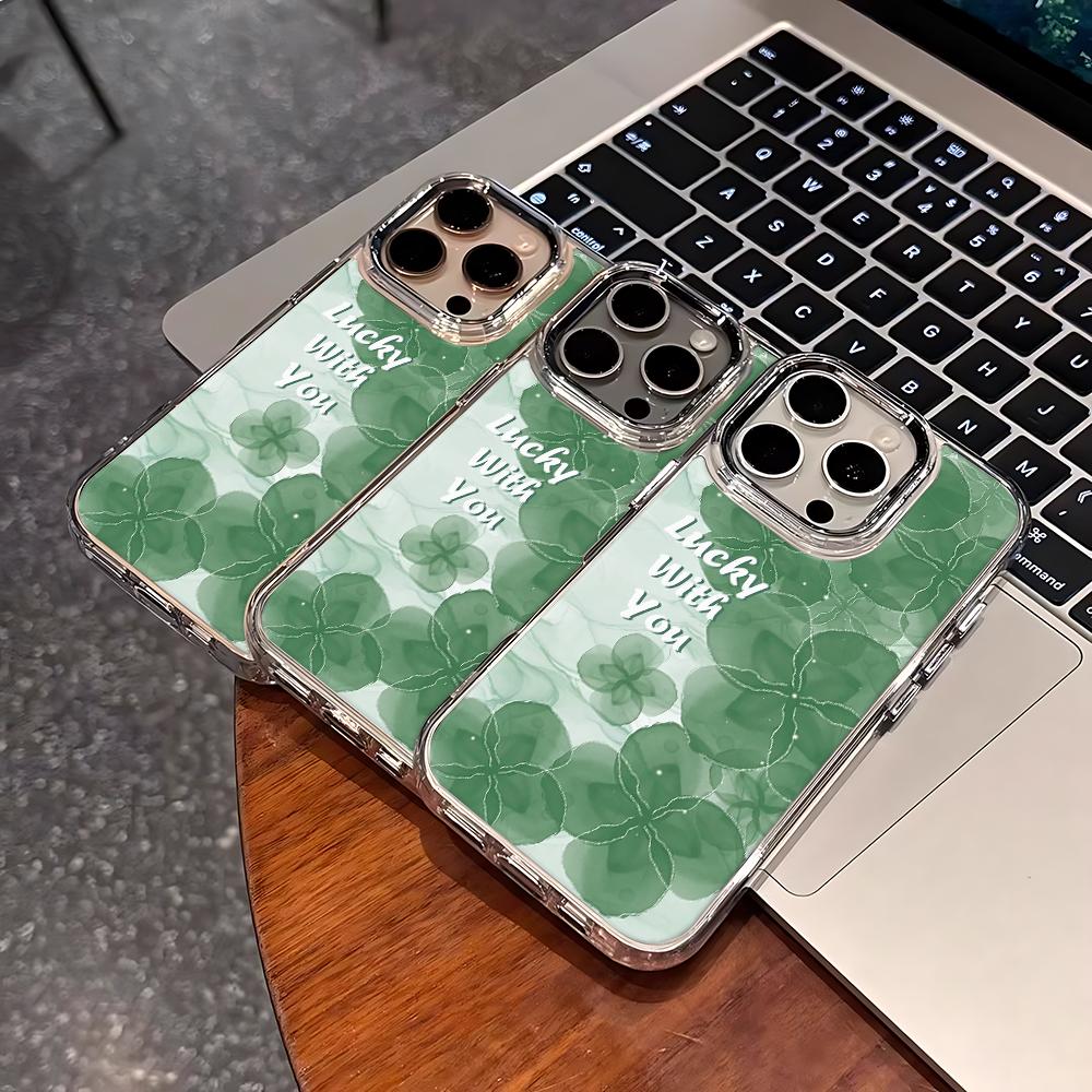 Four-Leaf Clover Lucky Design Phone Case For Iphone 17 17E 16E 16 13 11 Pro Max 14 15 12 Shockproof Flexible Bumper Cover Coque