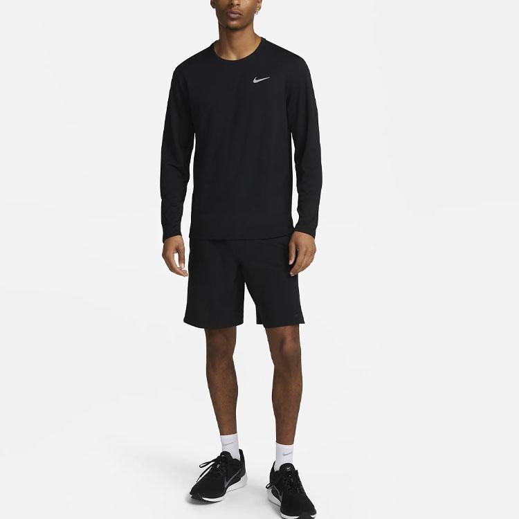 Nike Miler Solid Color Logo Crew Neck Long Sleeve Sport Shirt Men Tops Black FB7070-010