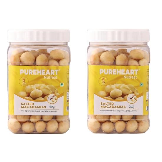 Pureheart Salted Macadamia (650 gm, Pack of 2) Premium Roasted Australian Macadamia Nuts, Whole, Exotic, and Crunchy Dry Fruits- Reusable Jar