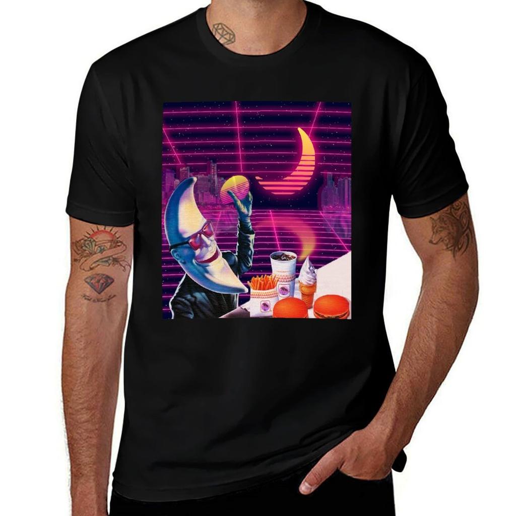 Moonday Night 80s Retro Aesthetic Vaporwave Tshirt Work Wear Simple Tee Shirt