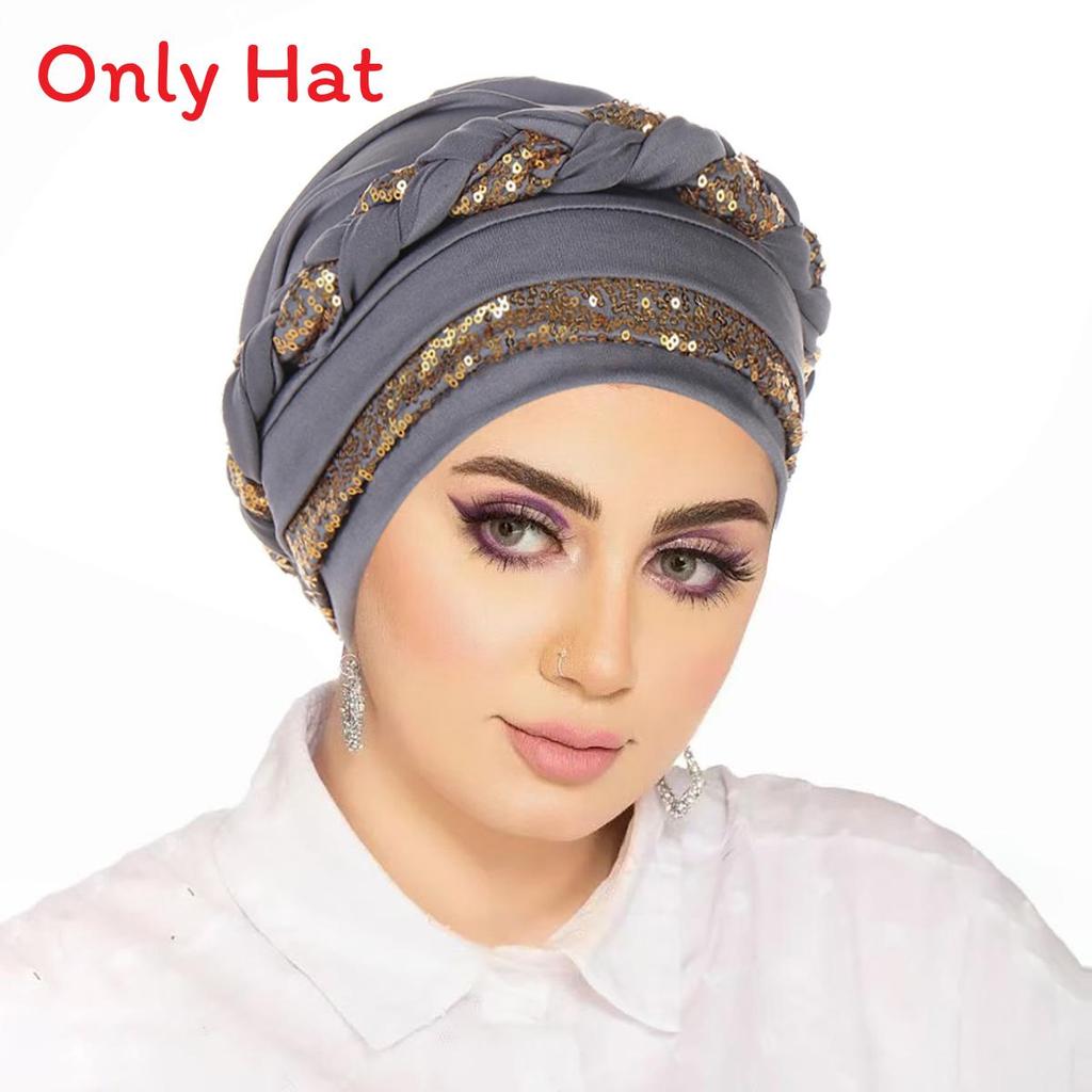 Casual Polyester Knit Headscarf Hat With Embroidered Braid For Autumn Wear